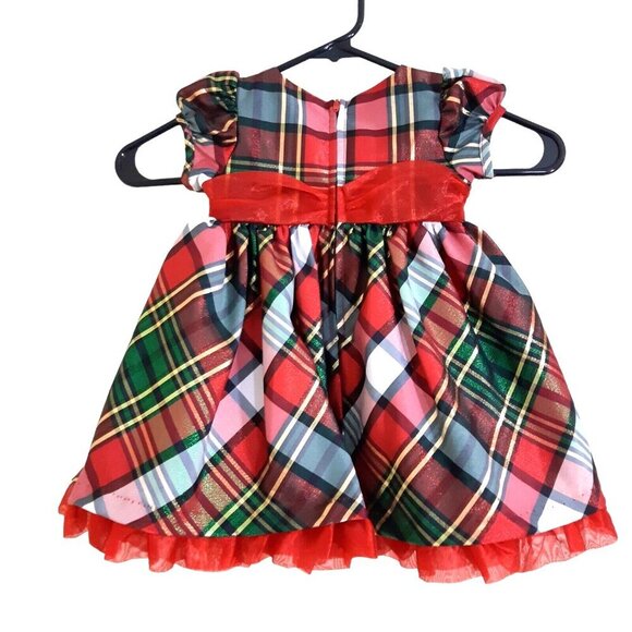 Iris and Ivy Girls 12M Red Green Black Gold Plaid Christmas Dress Shimmer Party - Picture 4 of 6